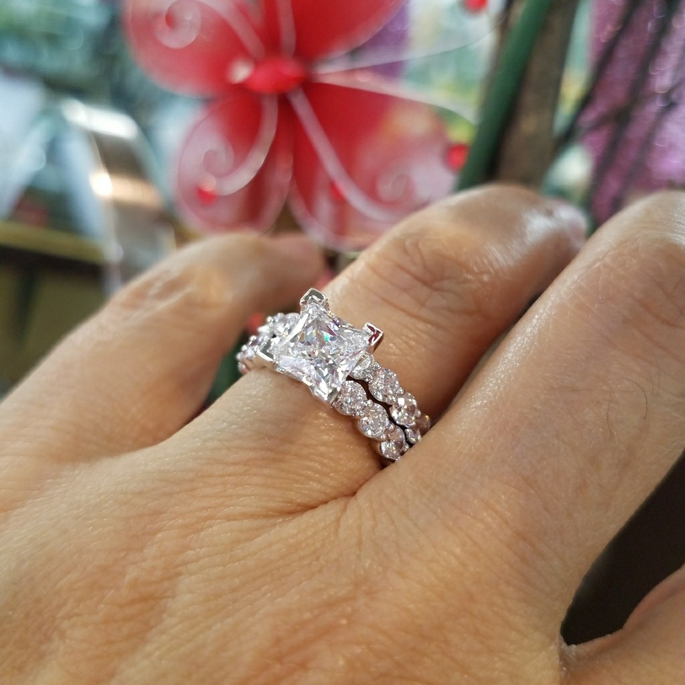14k Solid White Gold 1.5ct Engagement Ring 2pc - Picture 3 of 16